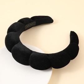 Spa Headbands Puffy Makeup Skincare Headbands for Washing Face or Facial, Terry Cloth Fabric Shower Hair Accessory for Makeup Removal Shower Skin Treatment(Black)