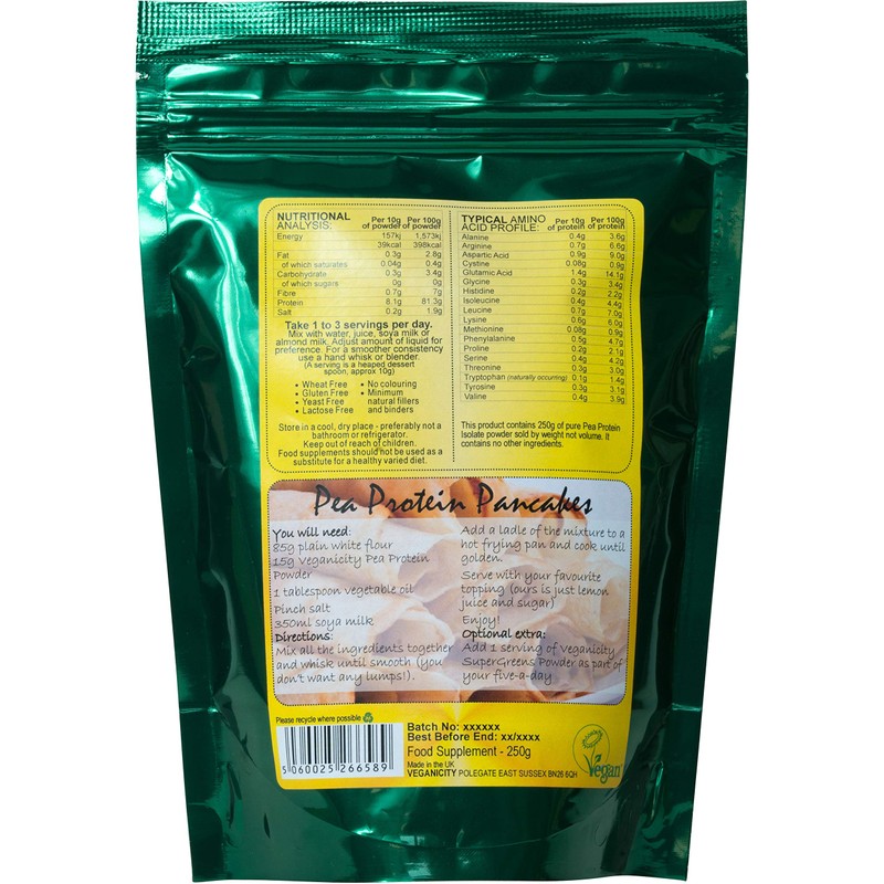 Veganicity Pea Protein Powder : Natural and Unflavoured 80% Protein