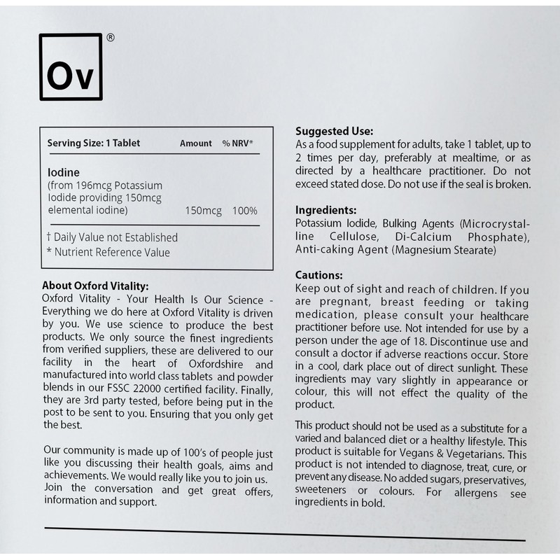 Iodine Supplements | 150mcg Tablets | Oxford Vitality