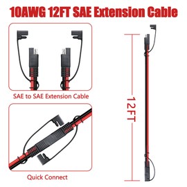Magiktech 3/6/12/25/50FT SAE to SAE Extension Cable 10AWG,SAE Adapter Cable,SAE Ports Wire for Solar Panel Battery Automotive RV Camp Trailer Tractor (10AWG 12FT)