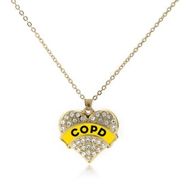 Inspired Silver - COPD Awareness - Gold Necklace for Women - Pave Heart Pendant Chain Necklace Jewelry Gift with Cubic Zirconia - Women's Necklace Charm with Lobster Claw Clasp