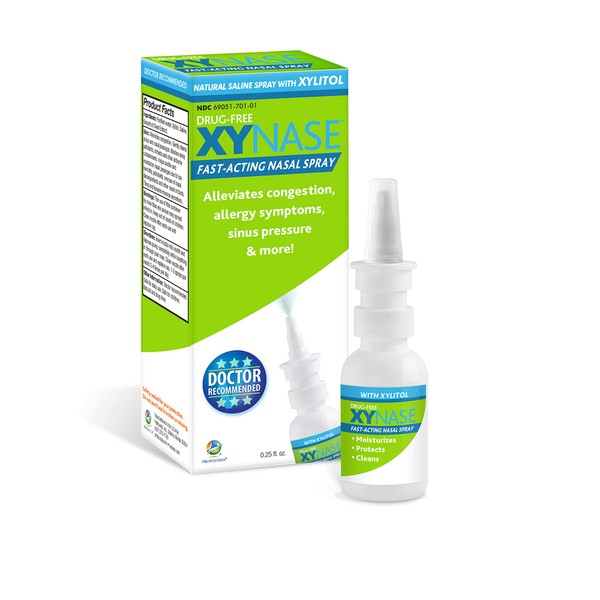 Xynase Natural Saline Nasal Spray with Xylitol - Relieves Nasal Congestion, Dry Nose, Allergy Symptoms, Sinus Pressure (0.75 fl oz Each) 3 Pack