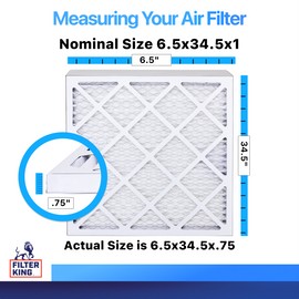 Filter King 6.5x34.5x1 Air Filter 4-PACK MERV 8 Actual Size 6.5 x 34.5 x .75"