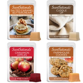 ScentSationals Wax Melts Home Sweet Home 4pk – Long-Lasting, Strong-Scented Wax Cubes for Warmers, Includes Cuddle Up, Cinnamon Apples, Salted Caramel Butter Cream & Farmhouse Cookies, 10oz (24 cubes)