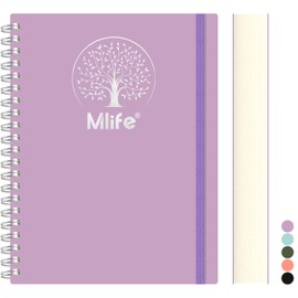 Mlife B5 Notebook,300 Pages Spiral Notebook B5,PVC Hardcover with Tree of Life Print, 100g/M² Inkproof Paper, Expandable Pockets, Elastic Bands, for Women, Men, 17.7 x 25cm - Purple