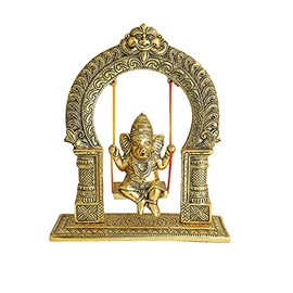 Aditri Creation Ganesh Swing Metal Ganpati Sitting jhula Decorative Statue Ganesha Idol Jhoola for Temple Pooja Puja Festival Decorations and Gifting Size:- (8X12) (Golden)