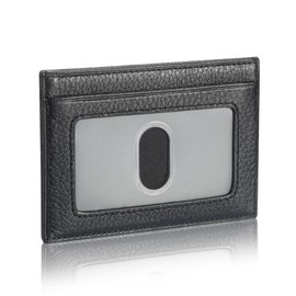 Leather Slim Card Holder, Tiny Small Credit Card Wallet ID Case for Men & Women, Pebbled Black, One Size, Classic