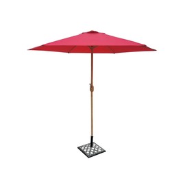 Marrin Everyday Sustainable Patio Umbrella - 8' Red Canopy With Pole - Outdoor Backyard Shade Tent - Strong & Sturdy Modern Wood Look Poles, Easy-to-use Hand Crank, Portable UV Sun Protection - Red