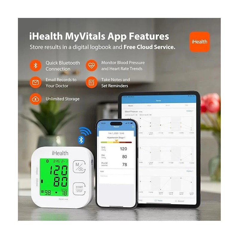 iHealth Track Smart Upper Arm Blood Pressure Monitor with Wide