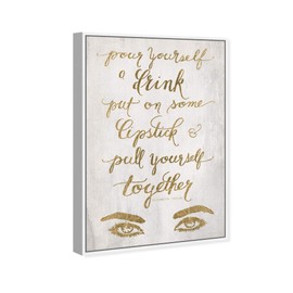 The Oliver Gal Artist Co. Typography Framed Wall Art Canvas Prints 'Put On Some Lipstick Fashion Quotes and Sayings Home Décor, 10 in x 15 in, Gold, White