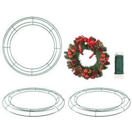 YPRNM Wire Wreath Frame, 3 Pack 12" Ring Round Metal DIY Floral, Decorations Wire Wreath with Green Craft Wire for Christmas, New Year Party, Home Decorations