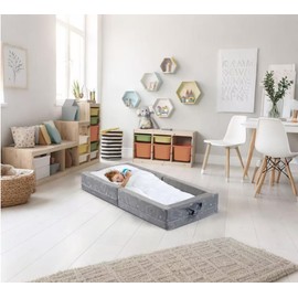 Fenghuolun Portable Toddler Folding Floor Bed for Travel, Washable Sleeper + Washable Fitted Sheet with Cotton Latex Pillow Core, Suitable for Toddlers and Kids, Gray