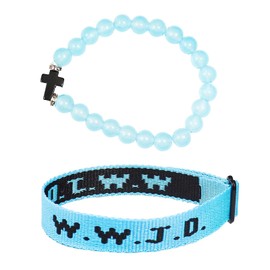 WWJD Braided Rope Beads Cross Christian Bracelet Inspirational Religious What Would Jesus Do Matching Couple Friendship Bangle Hnadmade Pray Protection Jewelry for Women Men-blue