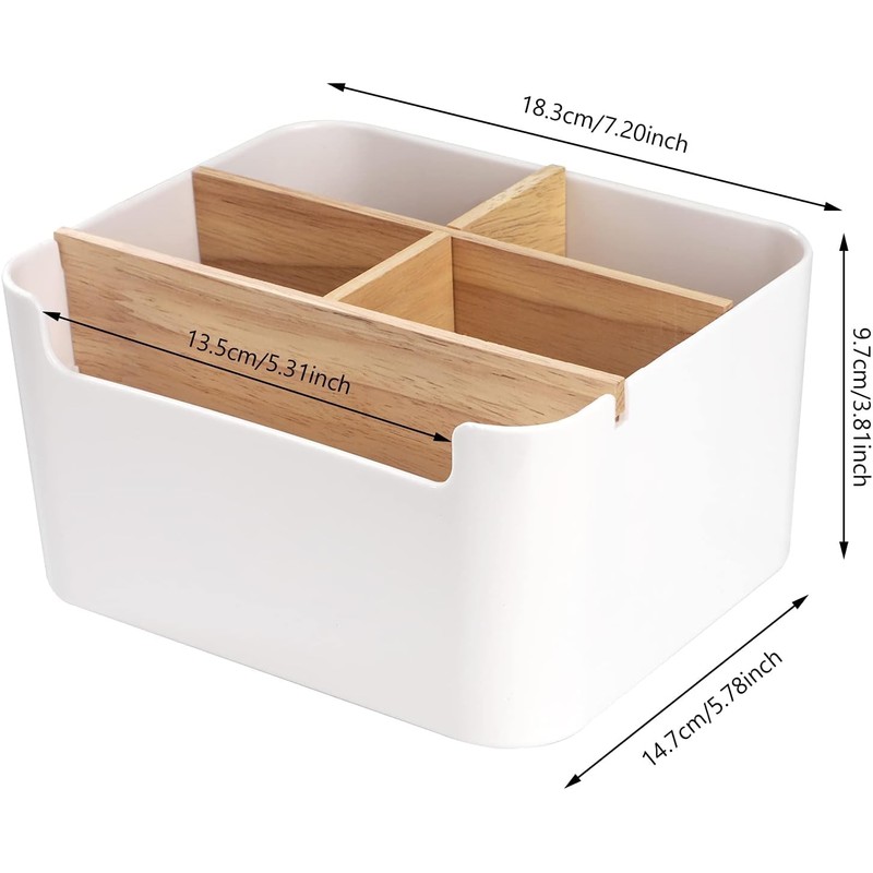 Tunejoy Multifunktionaler Schreibtisch-Organizer, Stiftehalter mit abnehmbaren Fächern, Aufbewahrungsbox aus Holz,