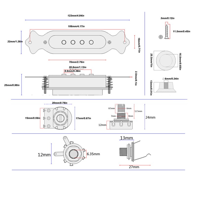 Acoustic Guitar Pickup 4 Strings Copper Coil Guitar Pickup Replacement