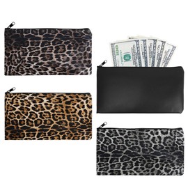 DBTW 4 Faux Leather Bank Pockets, Money Folder with Zip, 11 x 10 Inch Cash Bag, Wallet Bank Bags, Waterproof PU Document Bag, Bank Folder, Large for Business, Household, School, d'Alene to