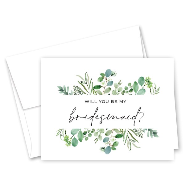 InvitationHouse Lush Eucalyptus Greenery Bridesmaid Proposal Cards (set of 10) - 8 Bridesmaid Cards, 1 Maid of Honor Card, 1 Matron of Honor Card