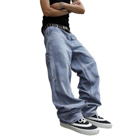 MZNBURAM Men's Y2K Hip Hop Baggy Jeans Loose Fit Wide Leg Denim Pants Casual Streetwear Trousers (28, B#Ocean Blue)