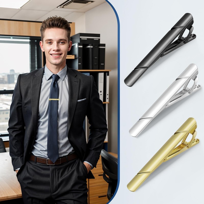 Tie Clips for Men Black Gold Silver Classic Tie Bar