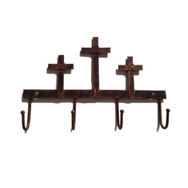 Key Holder Rustic Style Metal Cross Decorative Wall Mounted Hanger 4 Hook ( 9.5"W x 5.5"H x 1.2"D)