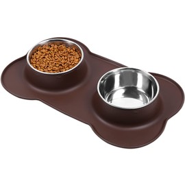 VIVAGLORY Dog Bowls, Stainless Steel Cat Puppy Dogs Water Food Bowls with Non Spill Skid Resistant Silicone Mat, X-Large, Chocolate