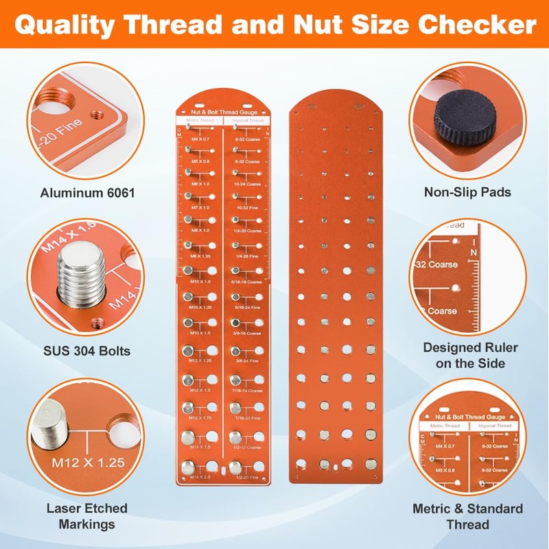 28 Nut and Bolt Thread Checker with 14 Metric and