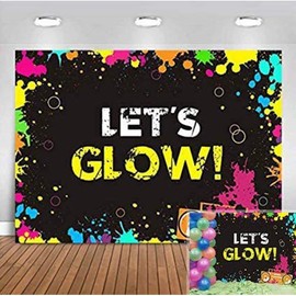 Fanghui Glow Neon Splatter Photography Backdrop Vinyl Glowing in The Dark Party Decoration Teens Let's Glow Birthday Banner Photo Background Supplies Photo Booth Studio Props 5x3ft
