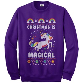 Christmas Is Magical Unicorn Ugly Christmas Kids Youth Sweatshirt S Purple