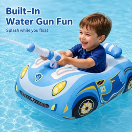 Kids Inflatable Car Pool Float with Removable Canopy & Water Gun – Seated Ride-On Water Toy with Handles for Ages 3–6