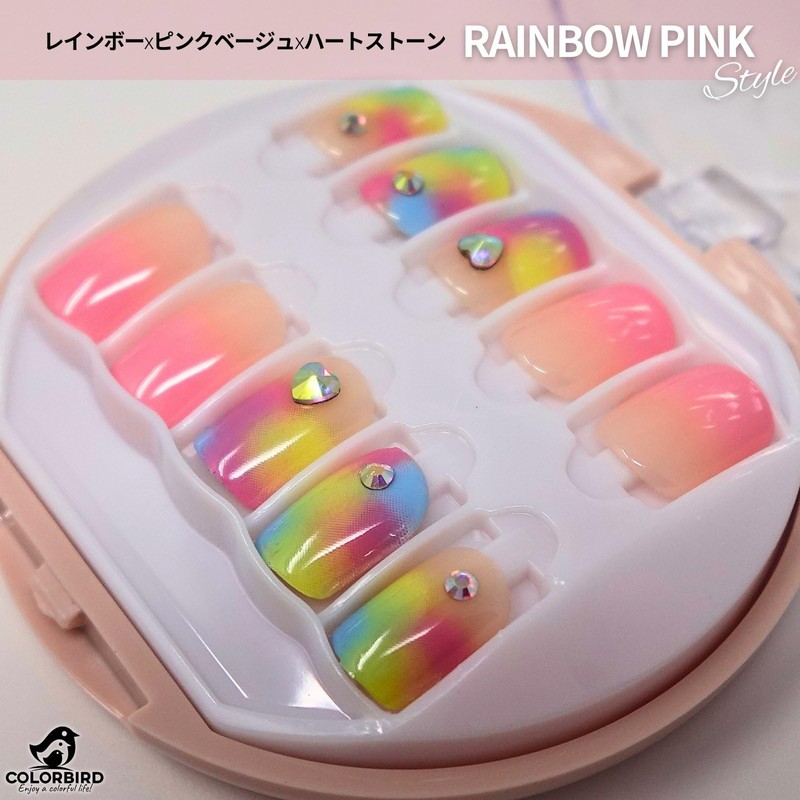 COLORBIRD NAILFAIRY (016Z) Nail Tips, Short, Pink, Rainbow, Cute, 30