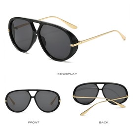 IKANOO Oversized Aviator Sunglasses for Women Men Trendy Large Big Double Bridge Shield 70s Sun Glasses (Black)