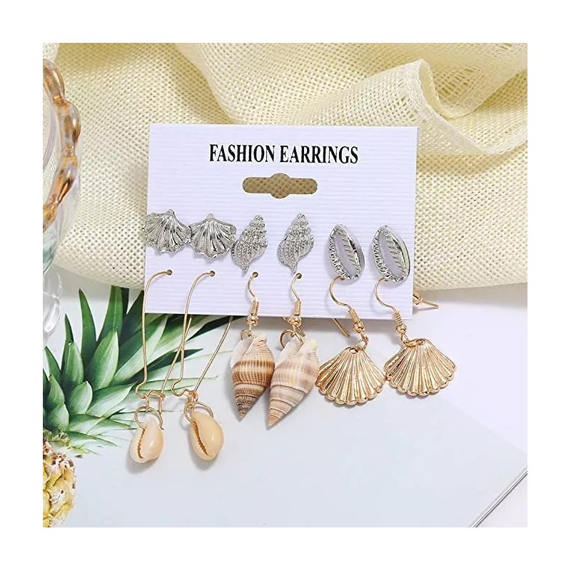 Deluxe Set Aretes 6 En 1 Playeros Concha Joyería Plateados
