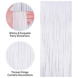 TOTAFAM 2 Pack Fringe Curtains Backdrops, Foil Fringe Curtains, Door Streamers for Birthday Wedding Bridal Shower Holiday Graduation Party Decorations, Photo Booth Backdrops White