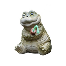 SXSZZXL Fishing Crocodile Figurine 2.4 Inch Cute Animals Resin Sculpture Handmade Crafts Tabletop Decor for Outdoor Patio Pool Decoration (Green Crocodile)