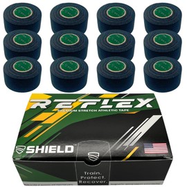 Shield Reflex | Stretch 1 Inch Athletic Tape, Tear by Hand, Made in USA, Thin, Flexible, Finger Tape, Elastic Sports Tape 12 Pack (Raven Black)