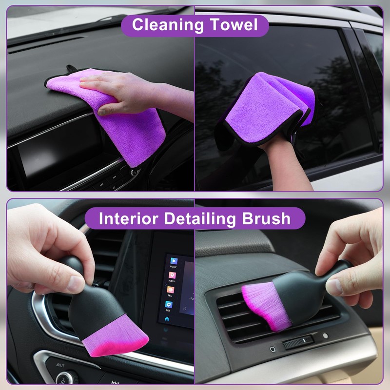 Viewsun Windshield Cleaner Tool, 17Pcs Purple Car Interior Cleaning Kit,