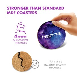 1 x Round Coaster - Name Hanna Space Universe Galaxy Stars Letter Lettering Initial Cork Backed MDF Glossy Tea Coffee Accessory #262995