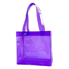 TotePrint 1pcs Waterproof Large Transparent Pvc Shopping Clear Tote Bag with Handles Clear Tote Bags for Work Beach，Sports, Purple, Large