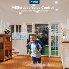 Amico 6 Pack 4 Inch Smart LED Recessed Lighting, WiFi Bluetooth Canless Downlight with Junction Box, RGB & 2700-6500K Color Changing, 10W=70W 800LM, Voice&Remote&Group Control