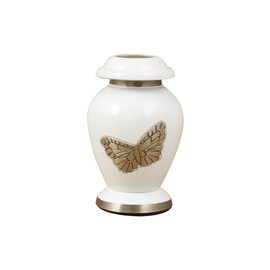 Mini Keepsake Urn for Ashes, 3-Inch White Butterfly Cremation Urn – Small Memorial Container Holds Few Teaspoons of Ashes – Funeral Tribute for Human or Pet