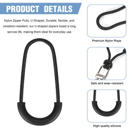 20 PCS Heavy Duty Nylon U Shape Zipper Pulls – Black Cord Zipper Tags & Extension Replacement for Backpacks, Luggage, Jackets, Purses, Handbags, Travel Cases, Clothes & Accessories