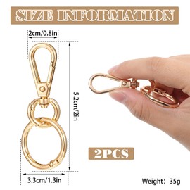Yuanchu Rotating Carabiner Hooks, Pack of 2 Metal Carabiner Key Rings with Swivel Gold Lobster Clasp with 2 Round Spring Buckle Clip for DIY Handbag Keychain Purse Backpack Dog, (