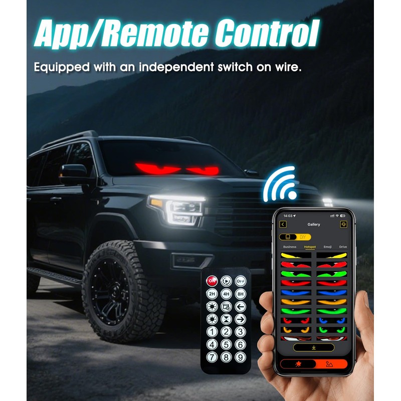 LED Devil Eyes for SUV/Truck Windshield, Large 35.4"x7.5" 1Pcs Eye