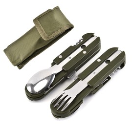 5 in 1 Stainless Steel Camping Tableware Outdoor Camp Tableware Folding Cutlery Set Multifunctional Folding Tableware Travel Tableware(2 Pieces)