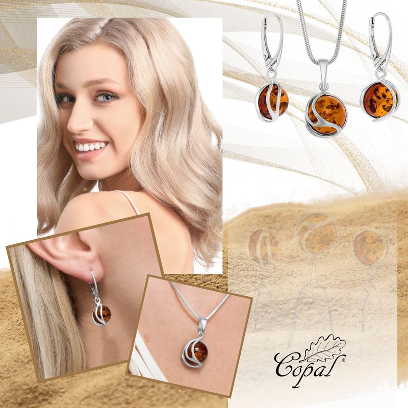 Womens Amber Jewelry Set With Adjustable Snake Chain And Spherical