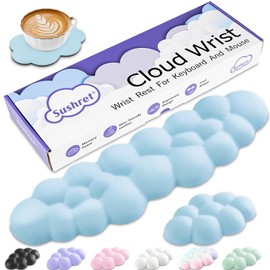Sushret Cloud Wrist Rest Keyboard, Cloud Palm Rest Set with PU Leather Memory Foam, Cute Keyboard Rest for Wrist Support and Arm Rest, Desk Cloud Wrist Pad for PC/Gaming/Hand Cushion/Computer-Blue