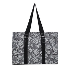 NGIL Zip-Top Tote Bag with Exterior Pockets for Working Women, Nurses, and Moms, Design in USA (Volleyball-Black)