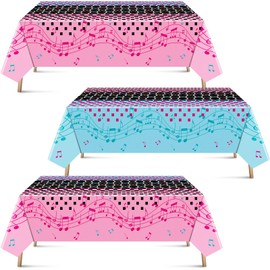 Layhit 3 Pieces 1950s Rocking Party Tablecloths Large Plastic Disposable Magical Rock and Roll Table Covers for 1950s Party Record Music Party Supplies, 108 x 54 Inches