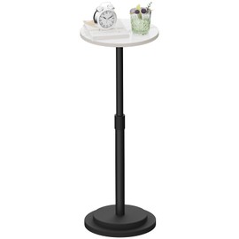 GUOHNHE Height Adjustable Drink Table, Vintage Round Indoor Metal Plant Stand, for Small Spaces, Living Room, Bedroom, Cocktail, 1 Pack, White, GBZ001CW-1