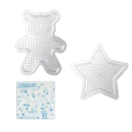 Kawada 80-30031 Perler Beads Shape Plate Set, Bear and Star (Transparent) 5 Years Old and Up Iron Beads Toy, Hobby